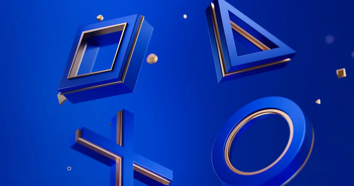The PlayStation cross, circle, square and triangle shapes on blue