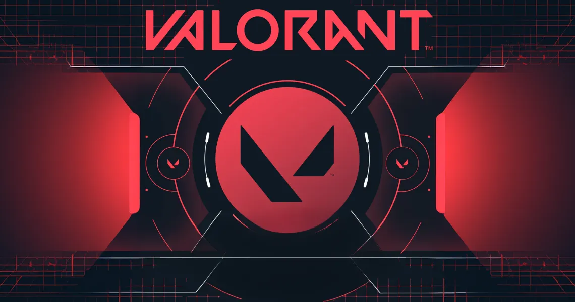 The VALORANT logo on a red background
